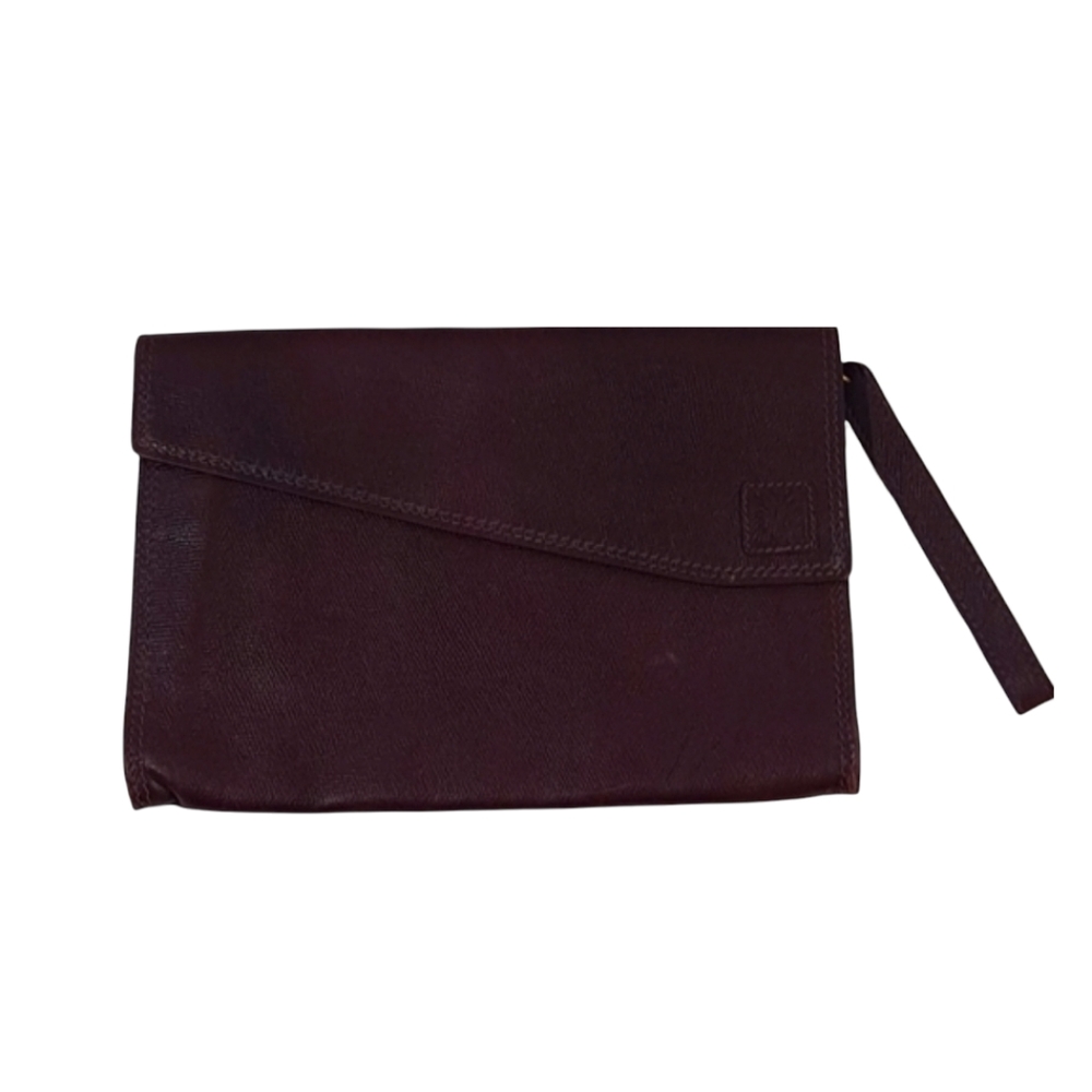 Vintage Anne Klein By Calderon Maroon Pebbled Envelope Clutch